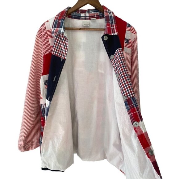 Romans Vintage American Flag Patriotic Quilt Patchwork Shacket Size Large - Picture 8 of 13